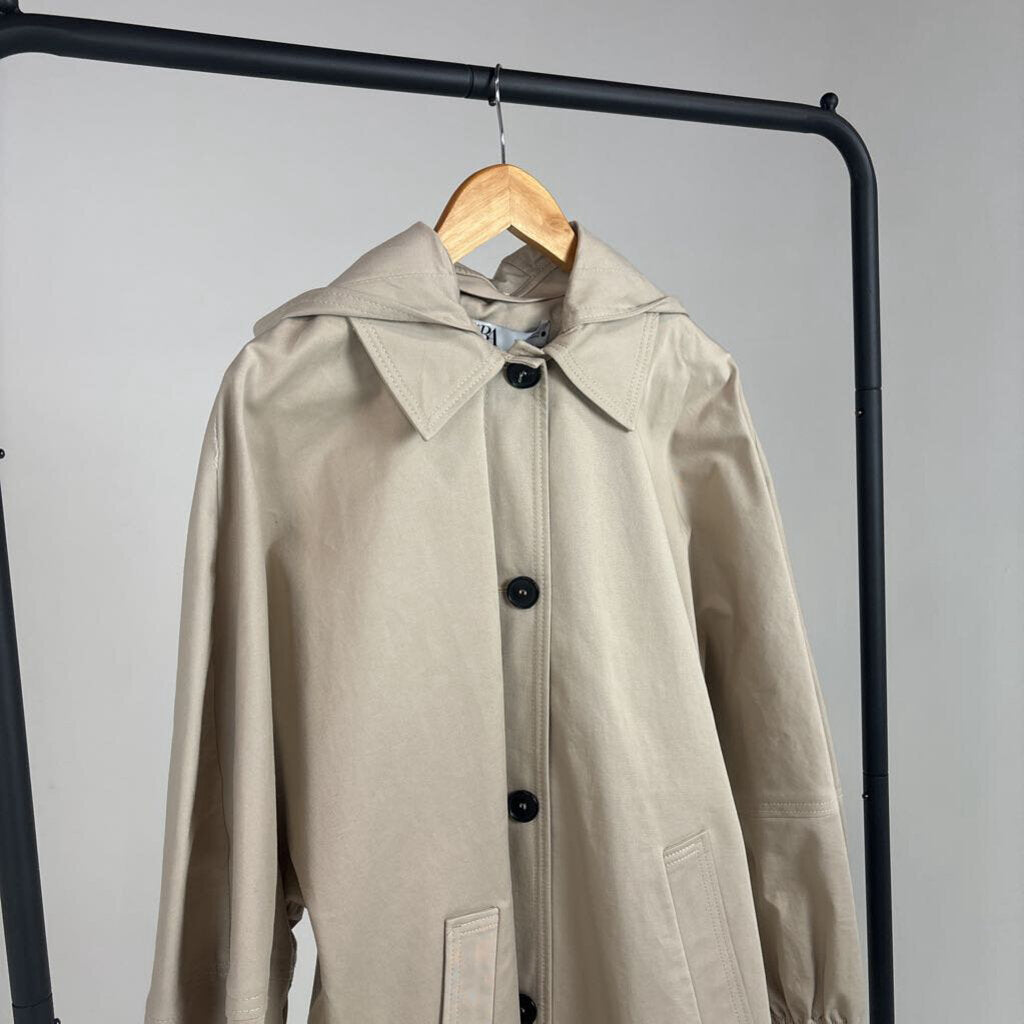 Hooded Button Up Trench Coat (XS)