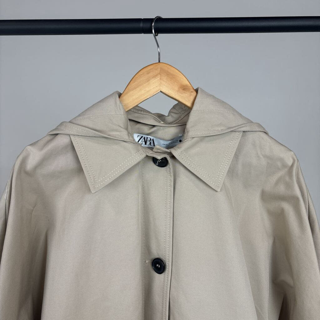 Hooded Button Up Trench Coat (XS)