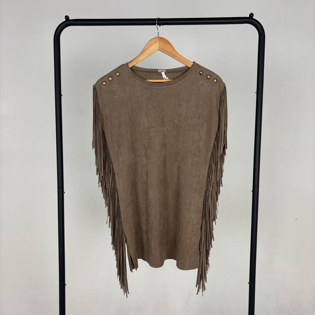 Faux Suede Fringe Blouse (L)