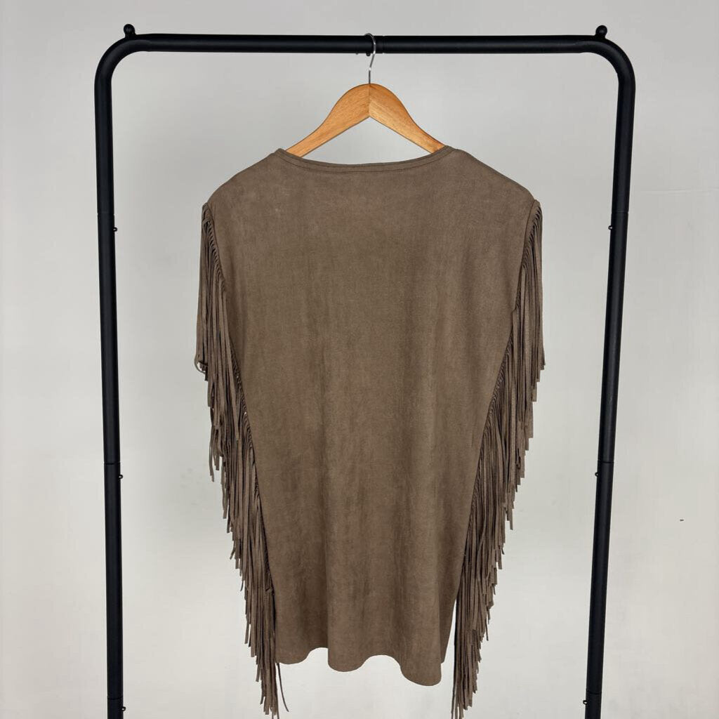 Faux Suede Fringe Blouse (L)