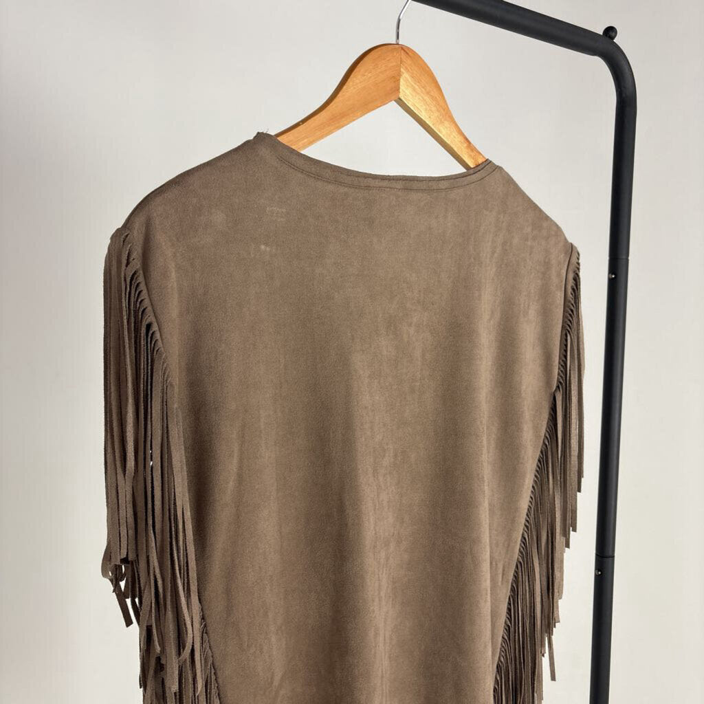 Faux Suede Fringe Blouse (L)