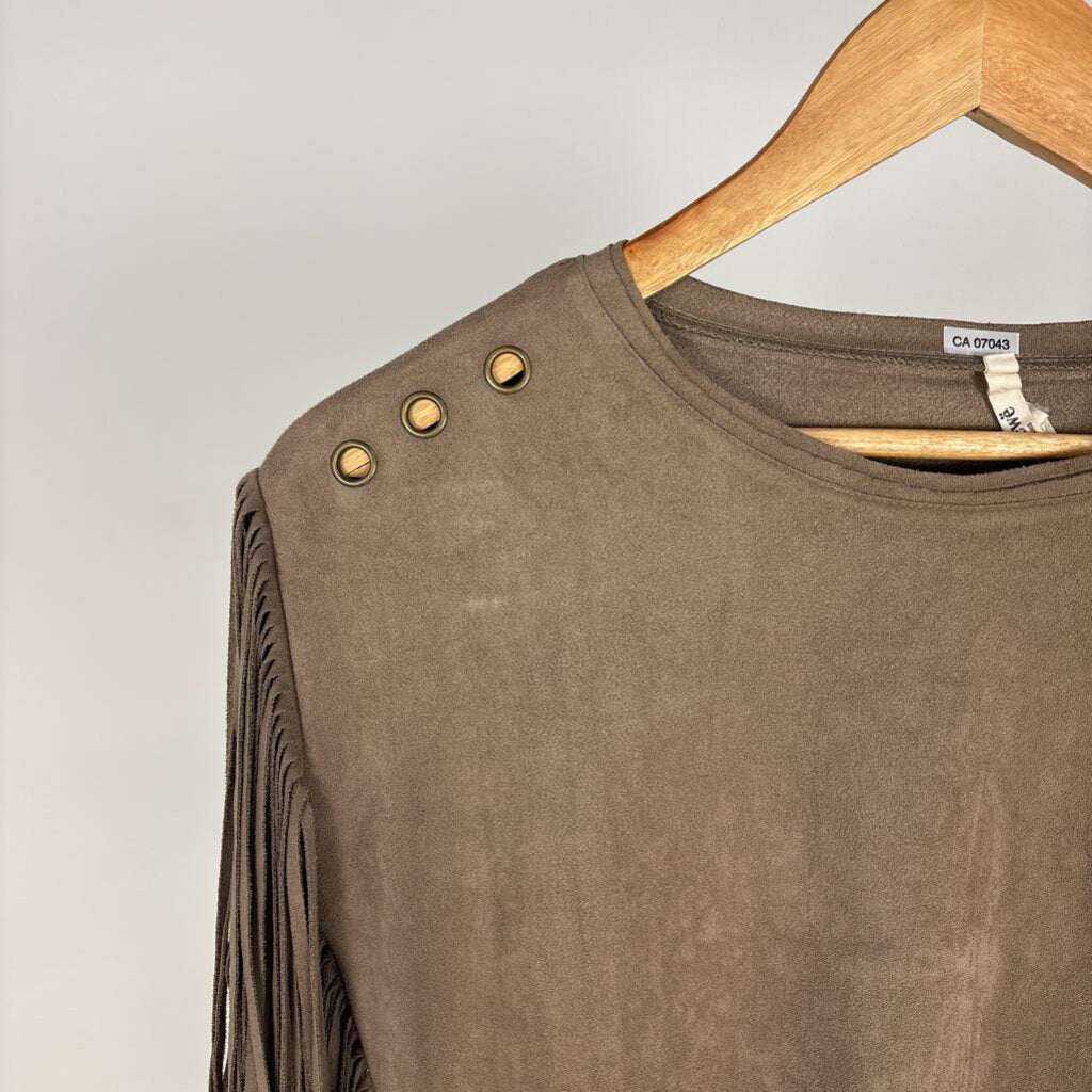 Faux Suede Fringe Blouse (L)