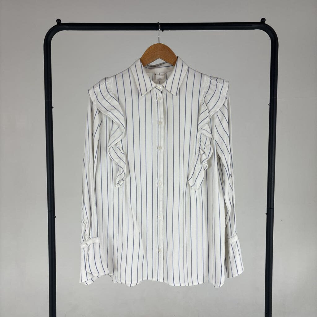 Frill Striped Button Down Blouse (M)