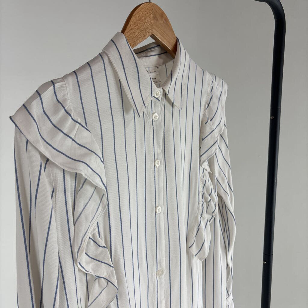 Frill Striped Button Down Blouse (M)