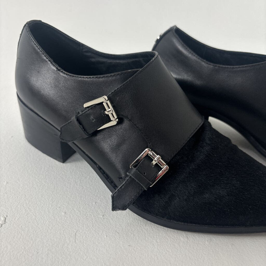 Double Buckle Calf Hair Heeled Shoes (9)