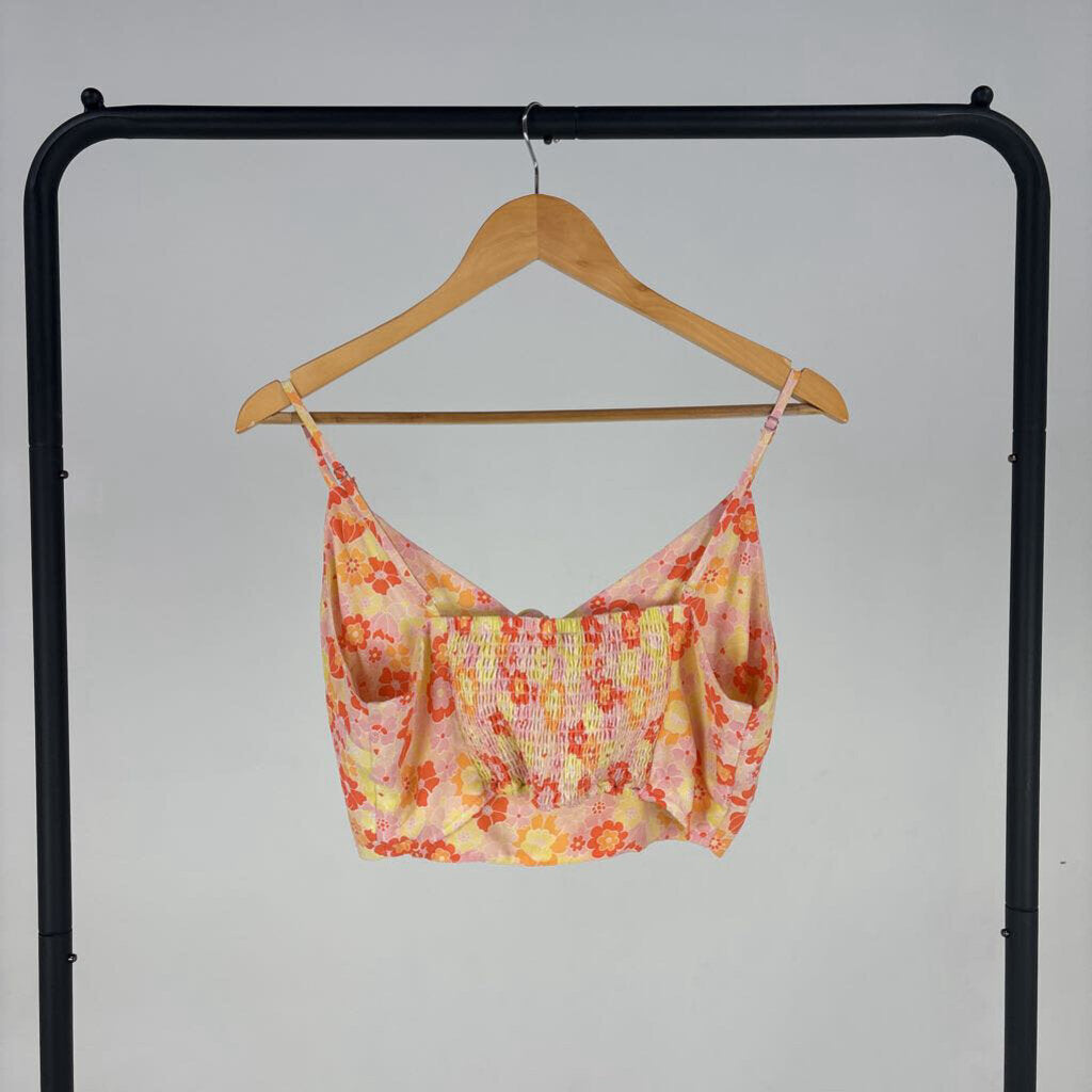 Smocked Back Tie Front Floral Top (L)