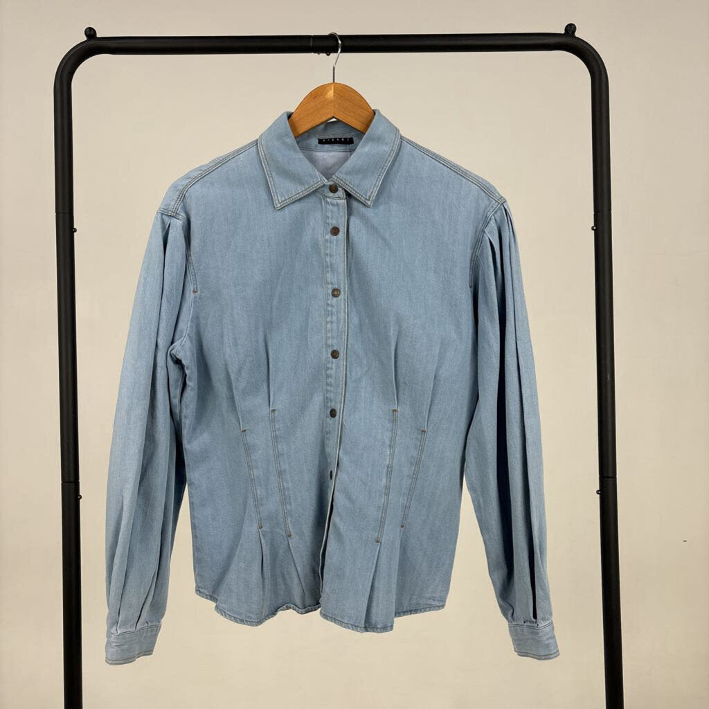 Pleat Denim Button Front Shirt (M)