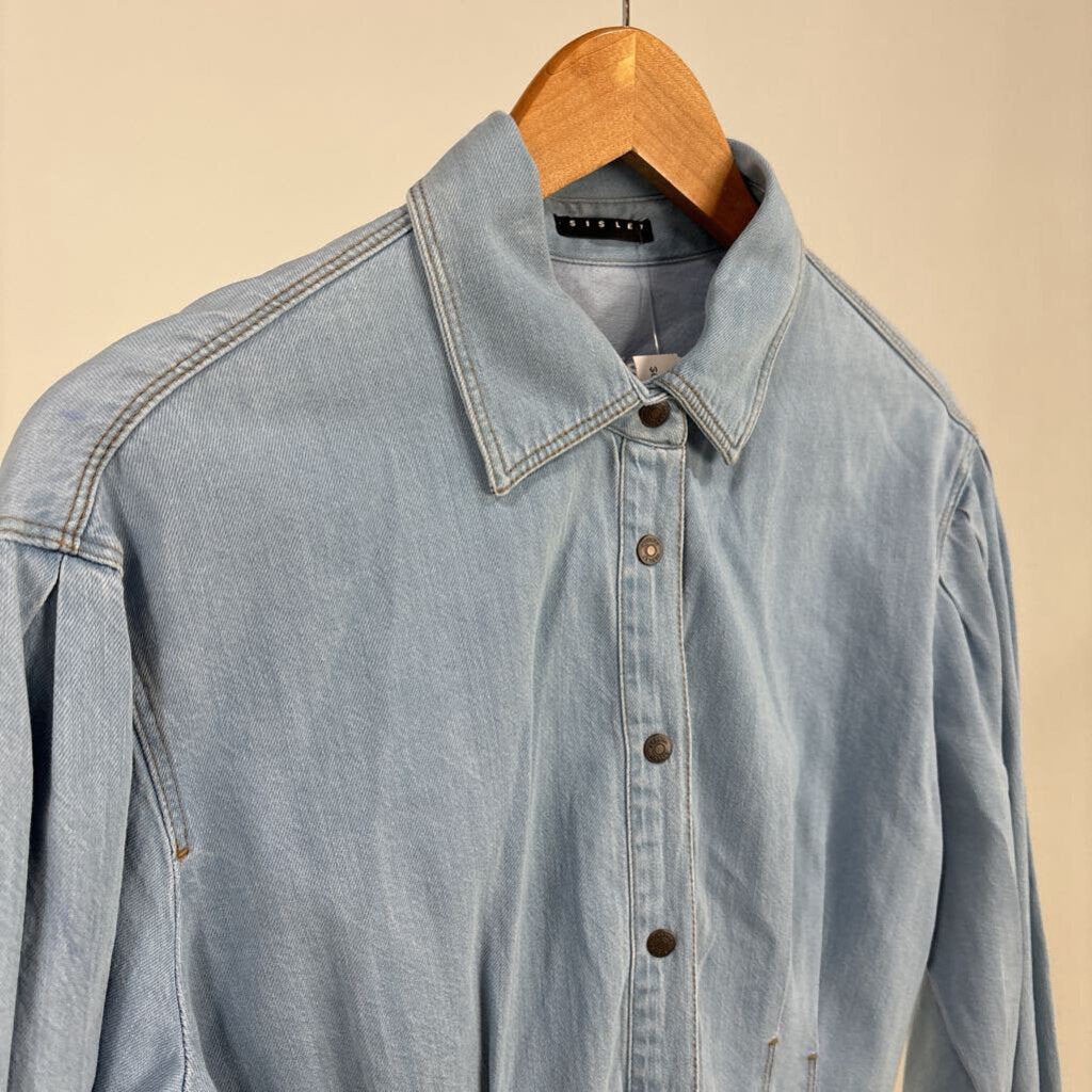 Pleat Denim Button Front Shirt (M)