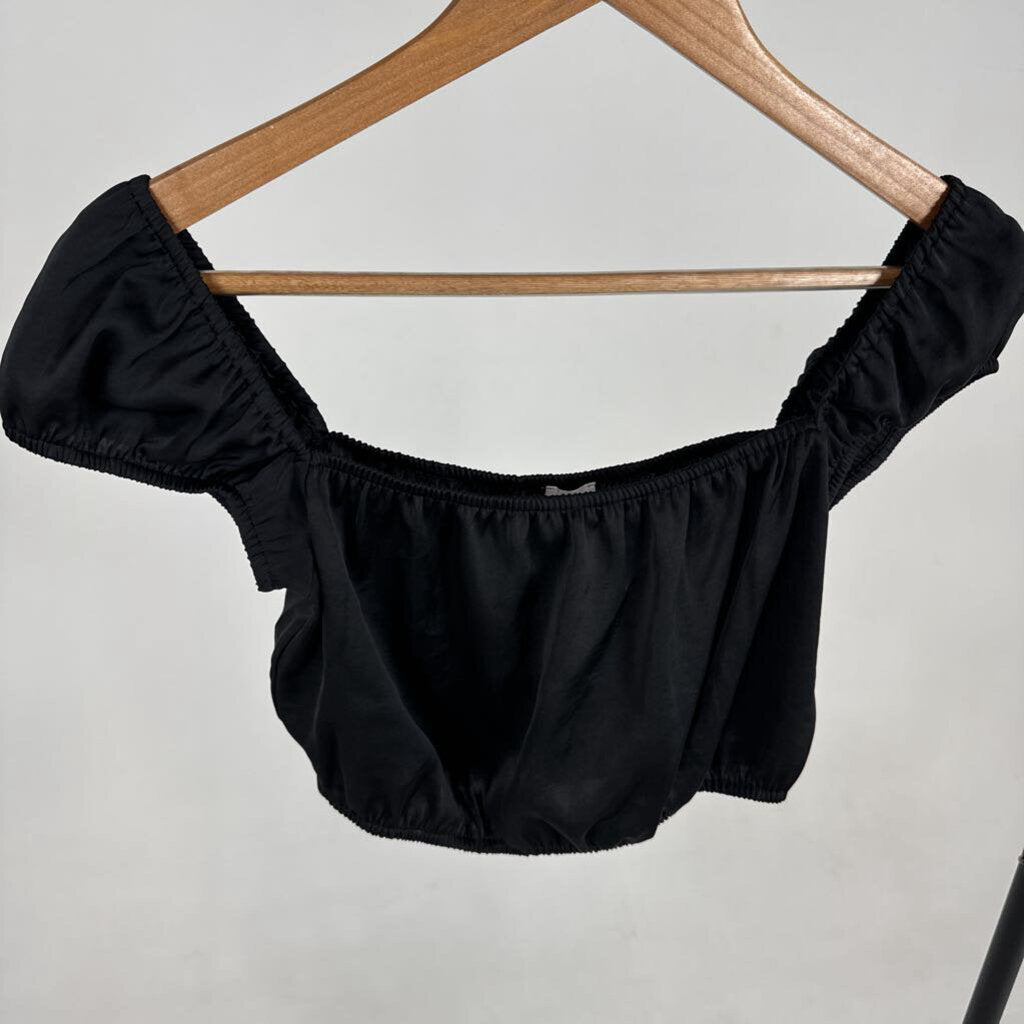 Crop Satin Puff Sleeve Top (2XS)