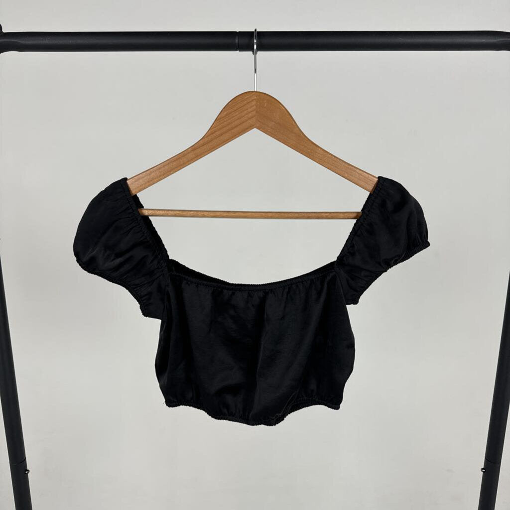 Crop Satin Puff Sleeve Top (2XS)