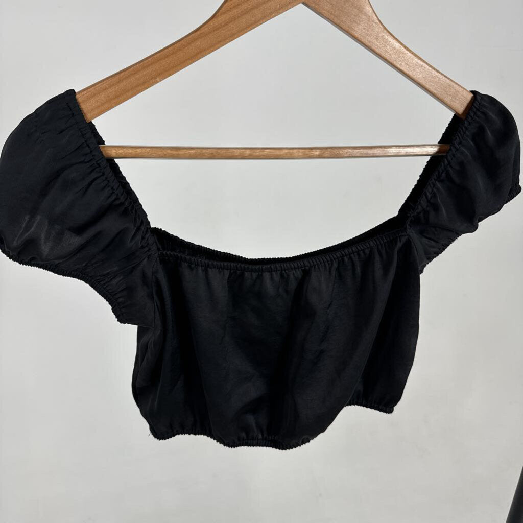 Crop Satin Puff Sleeve Top (2XS)