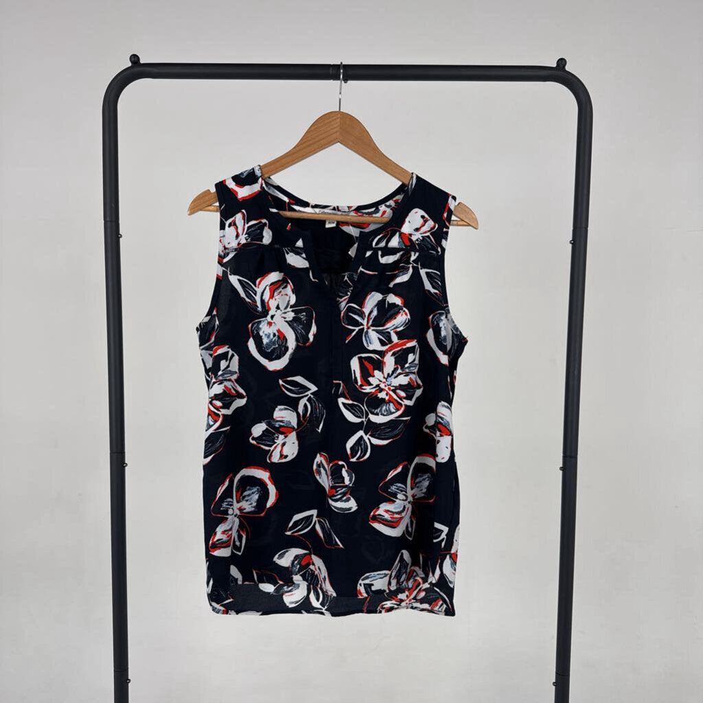 Floral V Neck Sleeveless Blouse (M)