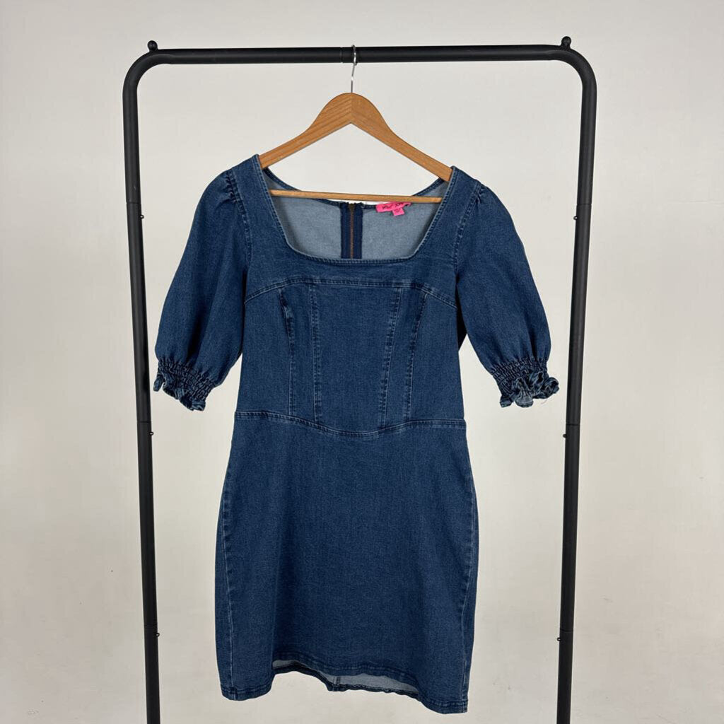 Square Neck Denim Smocked Mini (L)