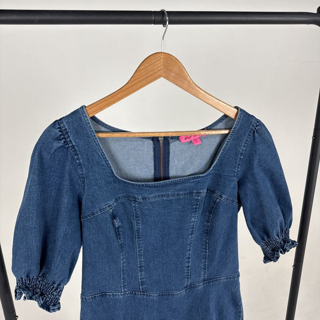 Square Neck Denim Smocked Mini (L)