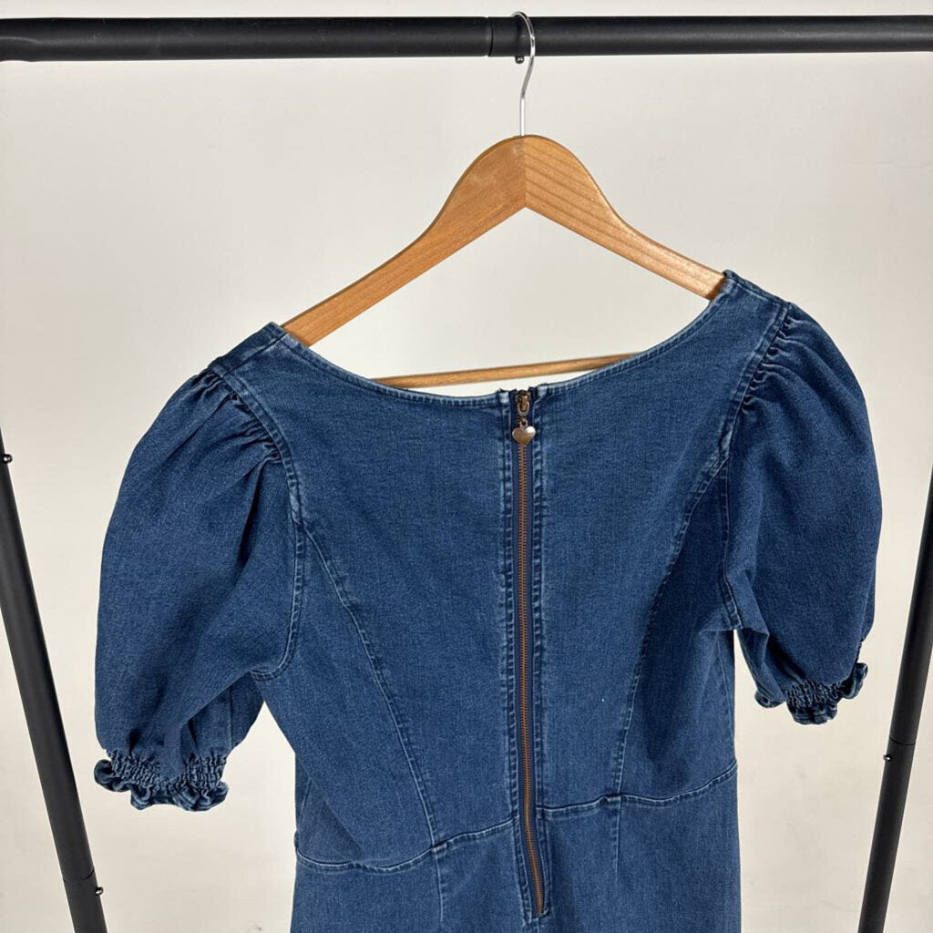 Square Neck Denim Smocked Mini (L)