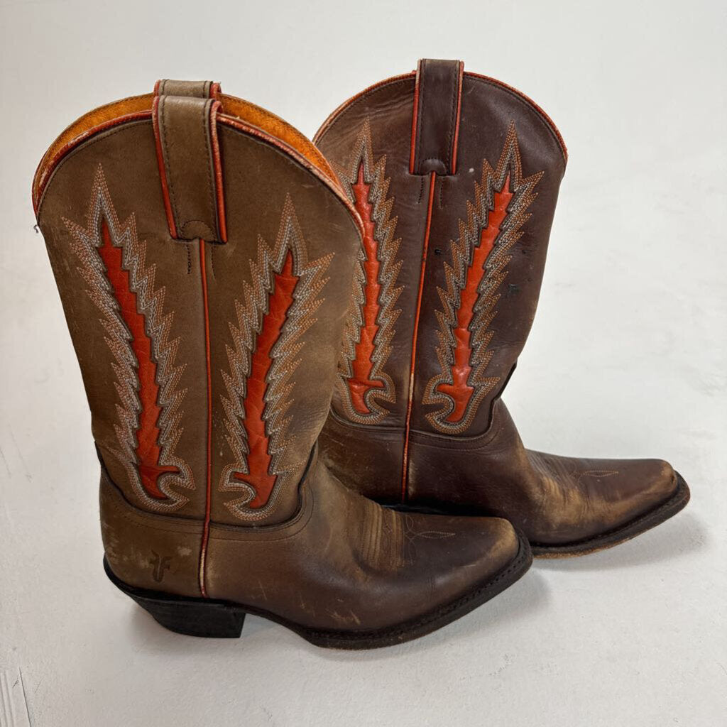 Orange Accent Cowboy Boots (7.5 - 8)